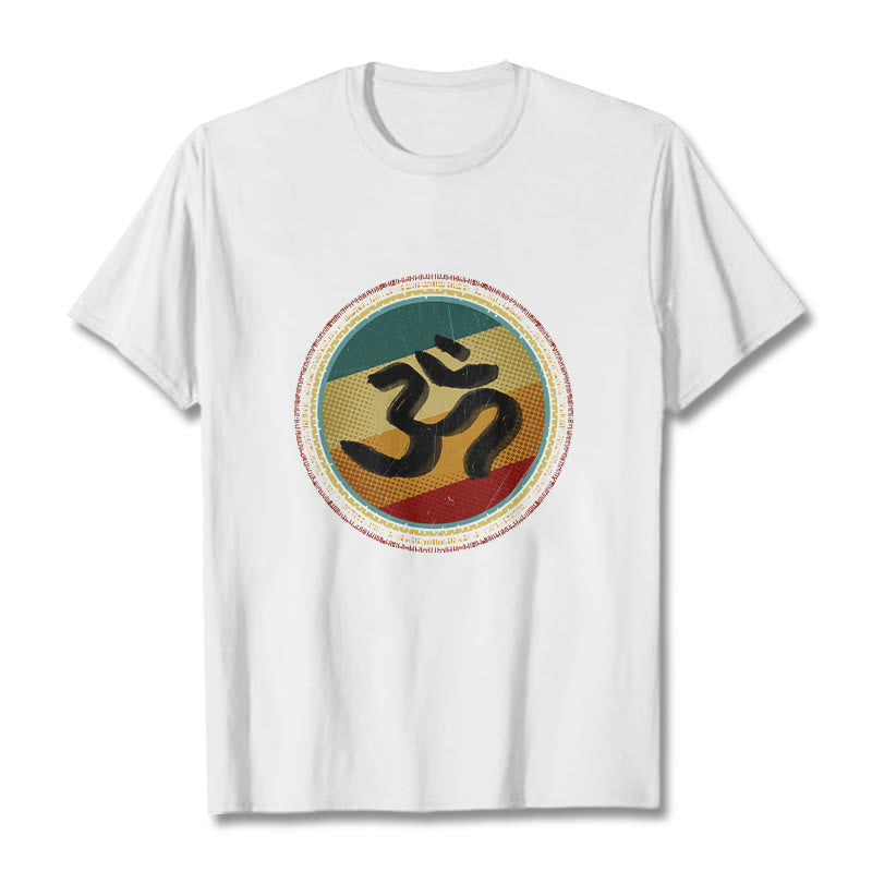 Maglietta in cotone con motivo mandala circolare semplice e colorato Buddha Stones e simbolo Om - Bianco - 2XL - image 1