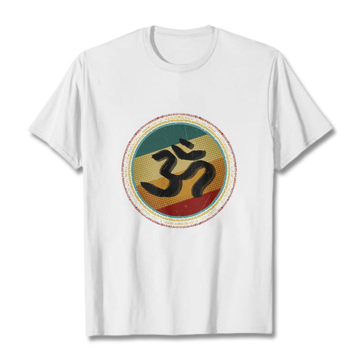 Maglietta in cotone con motivo mandala circolare semplice e colorato Buddha Stones e simbolo Om - Bianco - 2XL - image 1