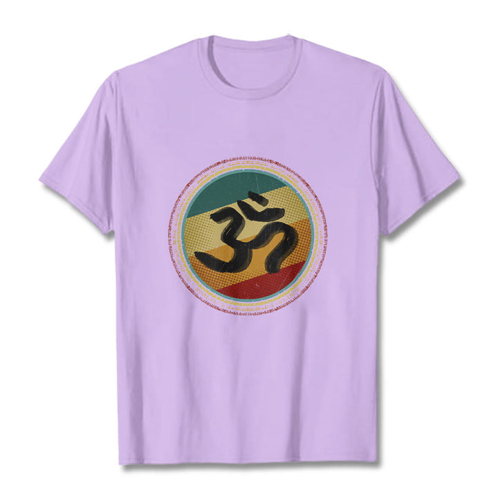 Maglietta in cotone con motivo mandala circolare semplice e colorato Buddha Stones e simbolo Om - Prugna - 2XL - image 17