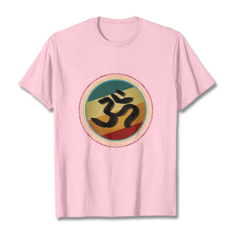 Maglietta in cotone con motivo mandala circolare semplice e colorato Buddha Stones e simbolo Om - Rosa chiaro - 2XL - image 13
