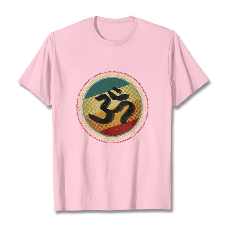 Maglietta in cotone con motivo mandala circolare semplice e colorato Buddha Stones e simbolo Om - Rosa chiaro - 2XL - image 13