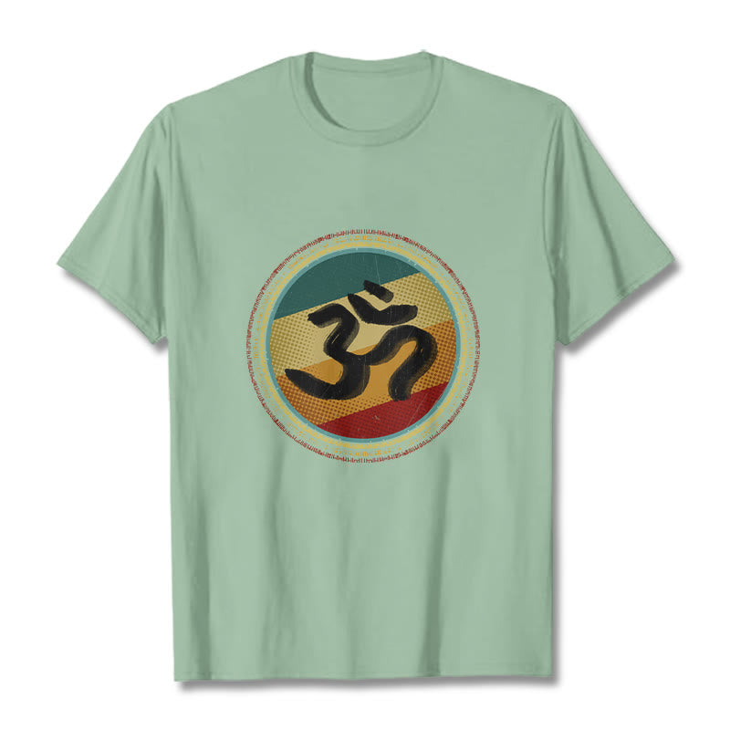 Maglietta in cotone con motivo mandala circolare semplice e colorato Buddha Stones e simbolo Om - Verde pallido - 2XL - image 15