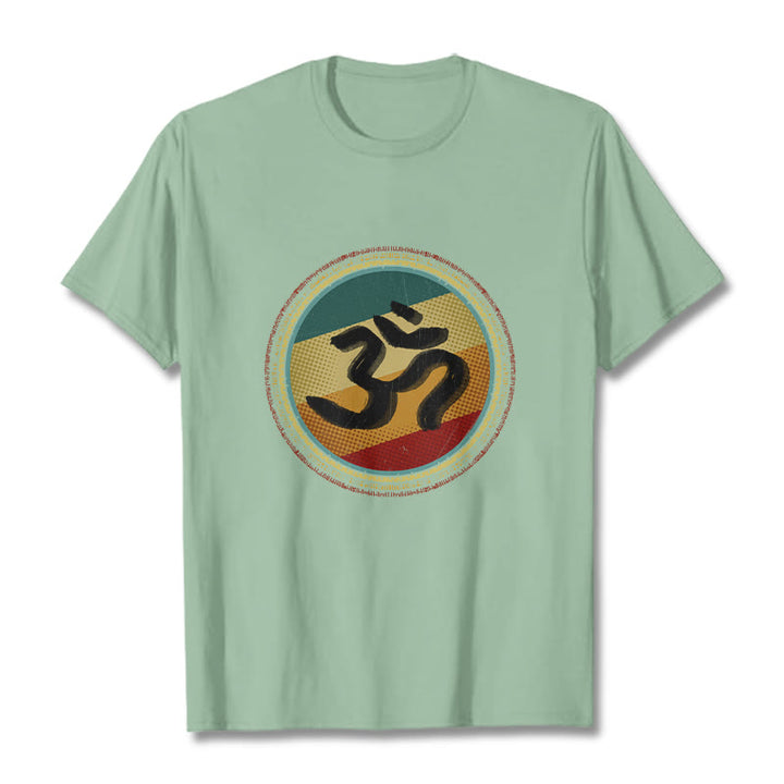 Maglietta in cotone con motivo mandala circolare semplice e colorato Buddha Stones e simbolo Om - Verde pallido - 2XL - image 15