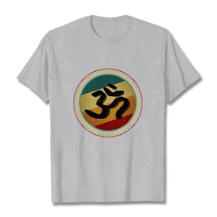 Maglietta in cotone con motivo mandala circolare semplice e colorato Buddha Stones e simbolo Om - Grigio chiaro - 2XL - image 20