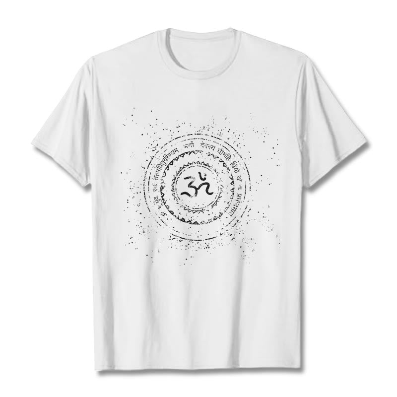 Maglietta in cotone con motivo mandala con Buddha Stones e simbolo Om e mantra - Bianco - 2XL - image 1
