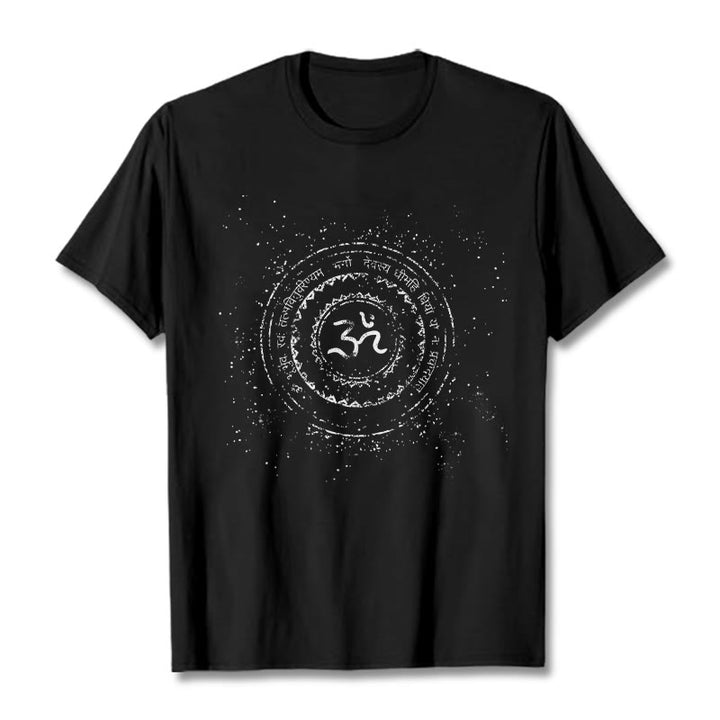 Maglietta in cotone con motivo mandala con Buddha Stones e simbolo Om e mantra - Nero - 2XL - image 5