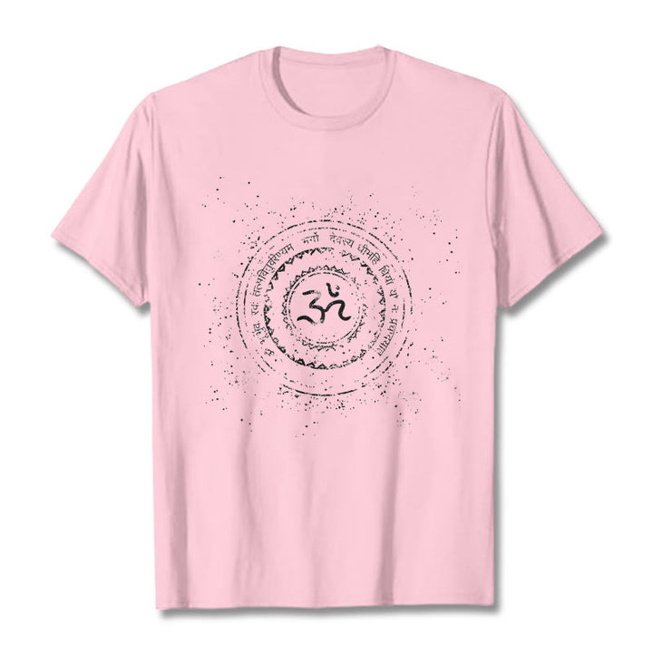 Maglietta in cotone con motivo mandala con Buddha Stones e simbolo Om e mantra - Rosa chiaro - 2XL - image 13