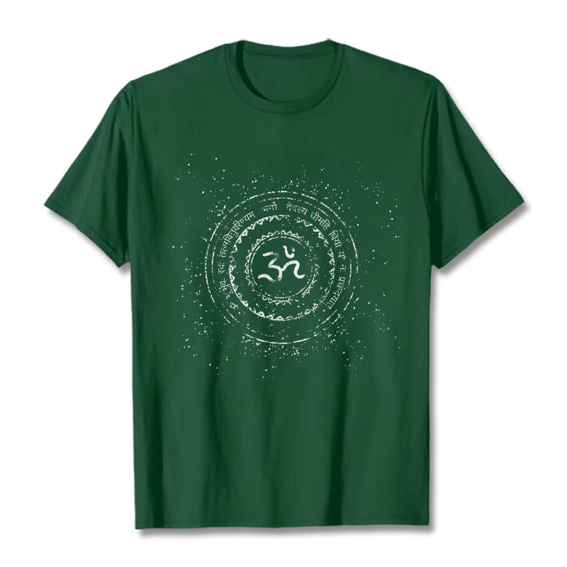 Maglietta in cotone con motivo mandala con Buddha Stones e simbolo Om e mantra - Verde foresta - 2XL - image 10