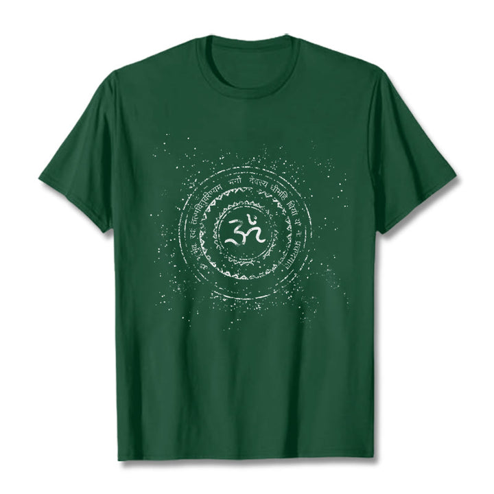 Maglietta in cotone con motivo mandala con Buddha Stones e simbolo Om e mantra - Verde foresta - 2XL - image 10