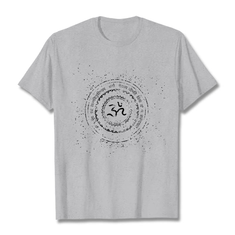 Maglietta in cotone con motivo mandala con Buddha Stones e simbolo Om e mantra - Grigio chiaro - 2XL - image 20