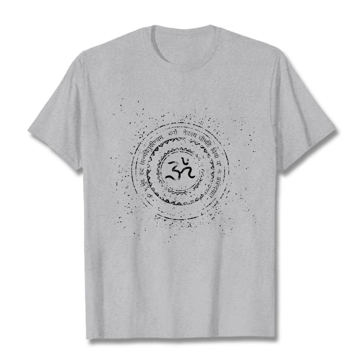 Maglietta in cotone con motivo mandala con Buddha Stones e simbolo Om e mantra - Grigio chiaro - 2XL - image 20