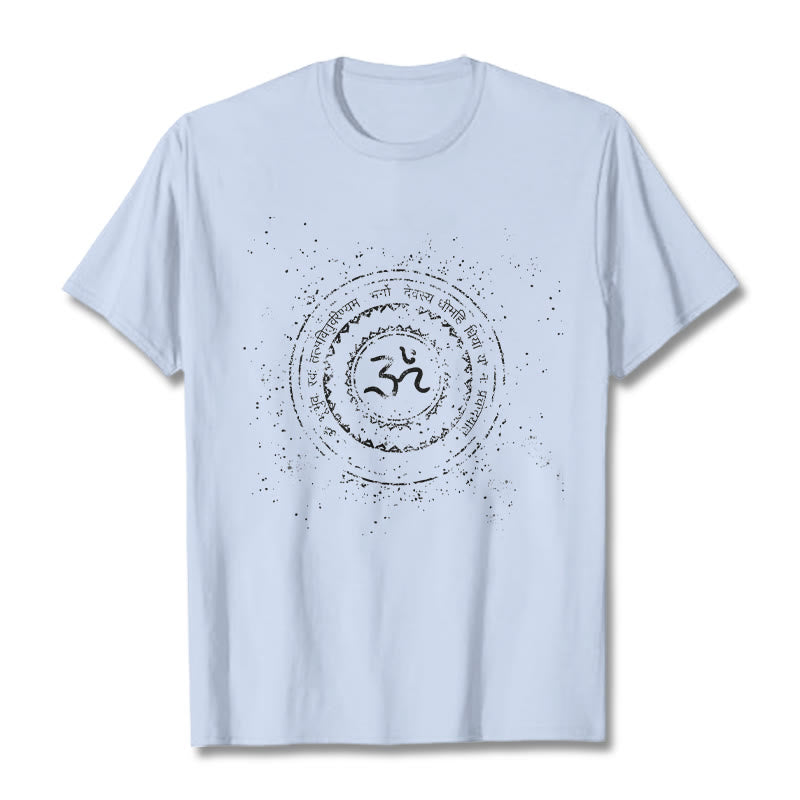 Maglietta in cotone con motivo mandala con Buddha Stones e simbolo Om e mantra - Ciano chiaro - 2XL - image 19