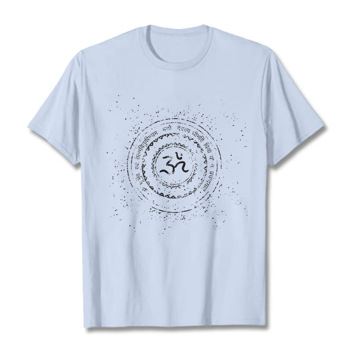 Maglietta in cotone con motivo mandala con Buddha Stones e simbolo Om e mantra - Ciano chiaro - 2XL - image 19