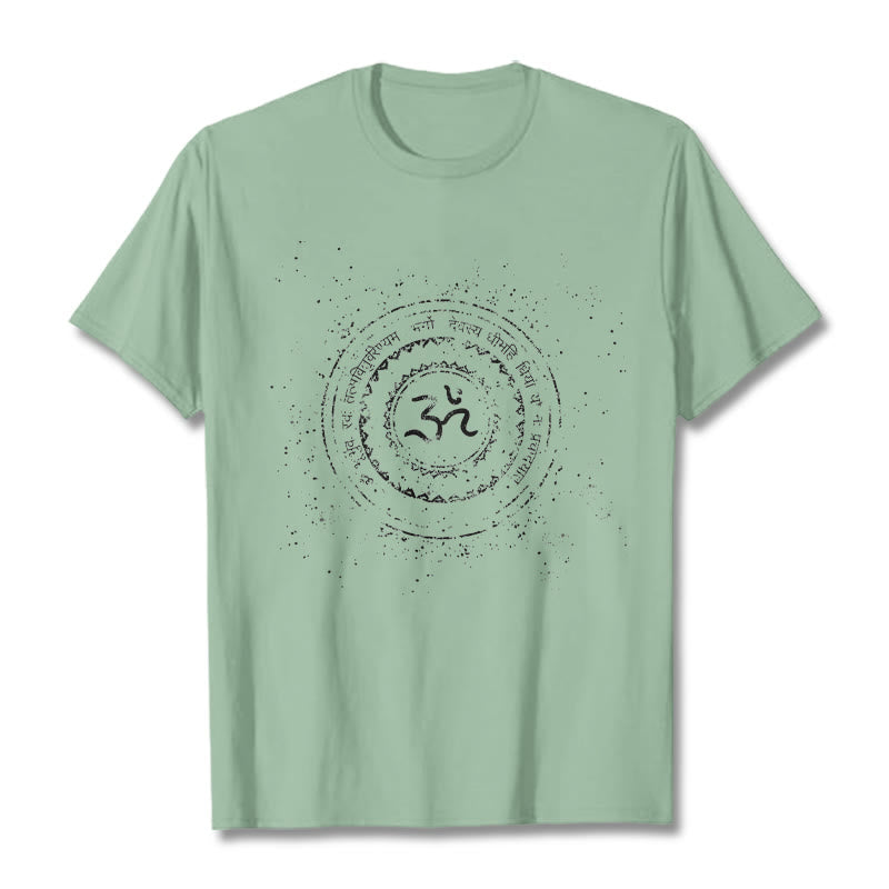Maglietta in cotone con motivo mandala con Buddha Stones e simbolo Om e mantra - Verde pallido - 2XL - image 14