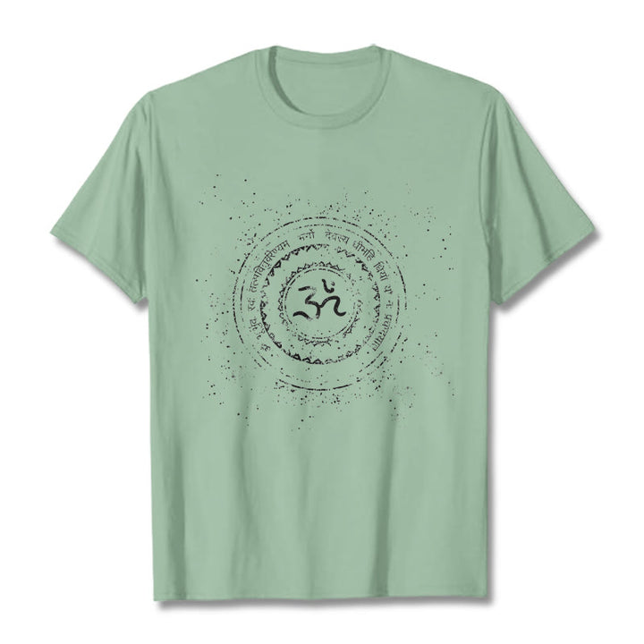 Maglietta in cotone con motivo mandala con Buddha Stones e simbolo Om e mantra - Verde pallido - 2XL - image 14