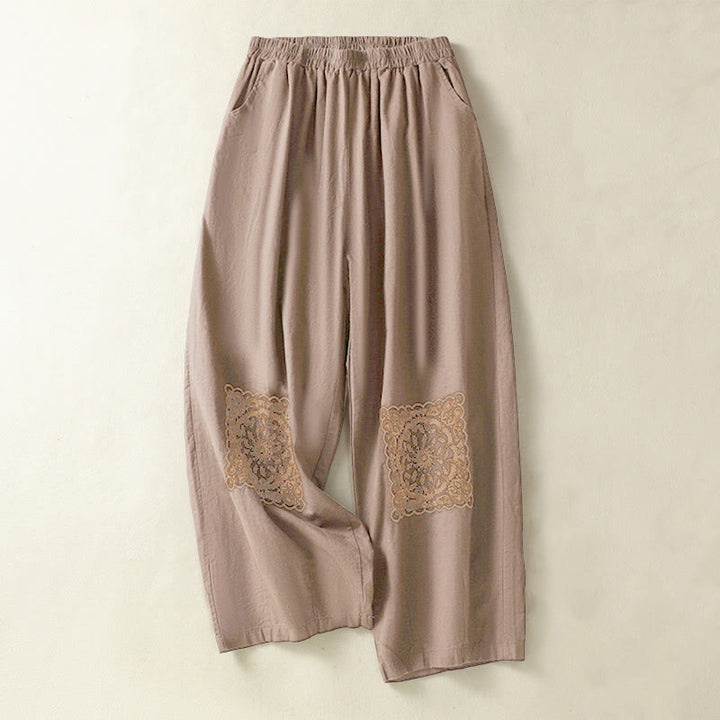Pantaloni harem da donna in cotone e lino con tasche, modello Paisley, stile vintage estivo e casual, con ricamo Buddha Stones - Cioccolato - US8-10, UK/AU12-14, EU40-42 (2XL) - image 0