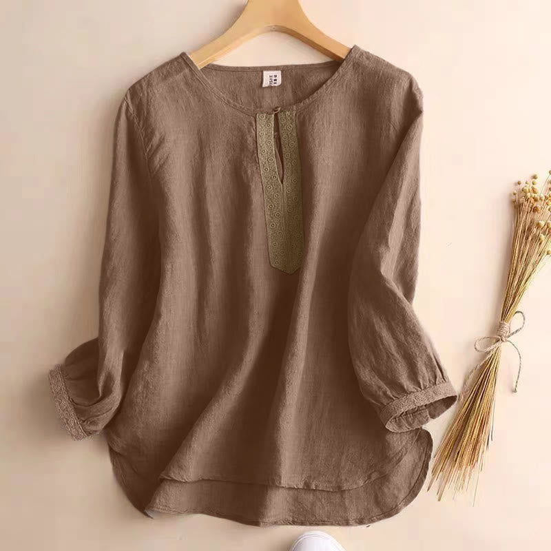 Camicia casual da donna con scollo rotondo e maniche a tre quarti, motivo Buddha Stones - Abbronzatura - US8-10, UK/AU12-14, EU40-42 (2XL) - image 1