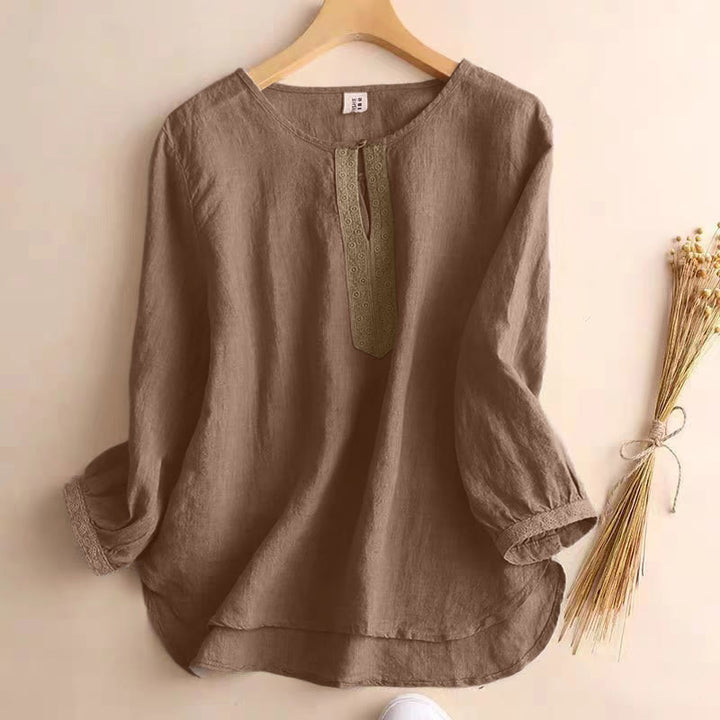 Camicia casual da donna con scollo rotondo e maniche a tre quarti, motivo Buddha Stones - Abbronzatura - US8-10, UK/AU12-14, EU40-42 (2XL) - image 1