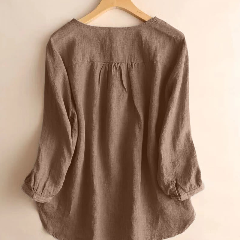 Camicia casual da donna con scollo rotondo e maniche a tre quarti, motivo Buddha Stones - image 2