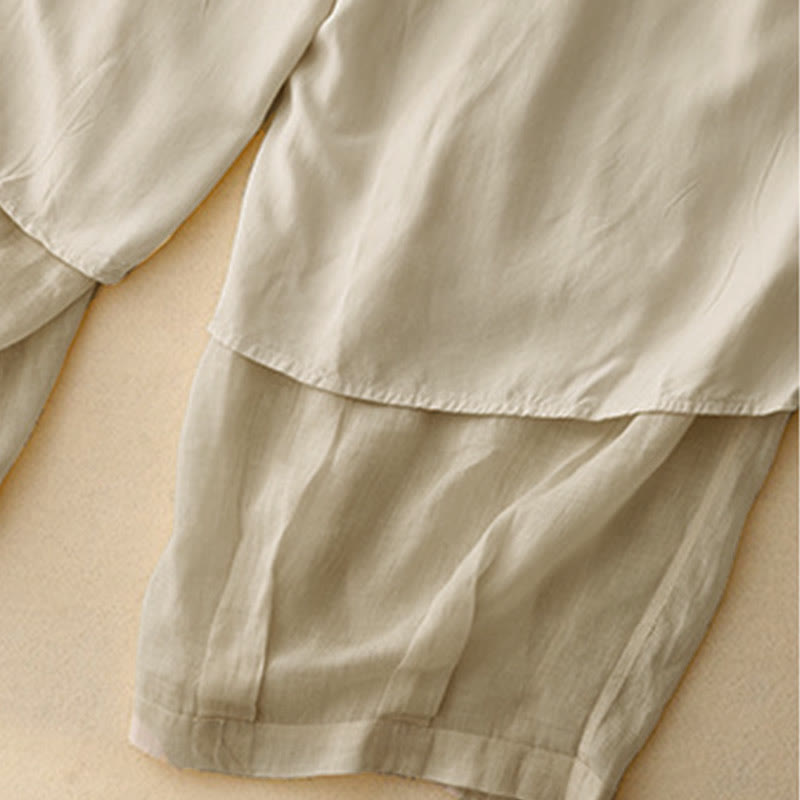 Pantaloni da donna corti con tasche, larghi e casual, a doppio strato, lunghezza 7-8, Buddha Stones - image 24