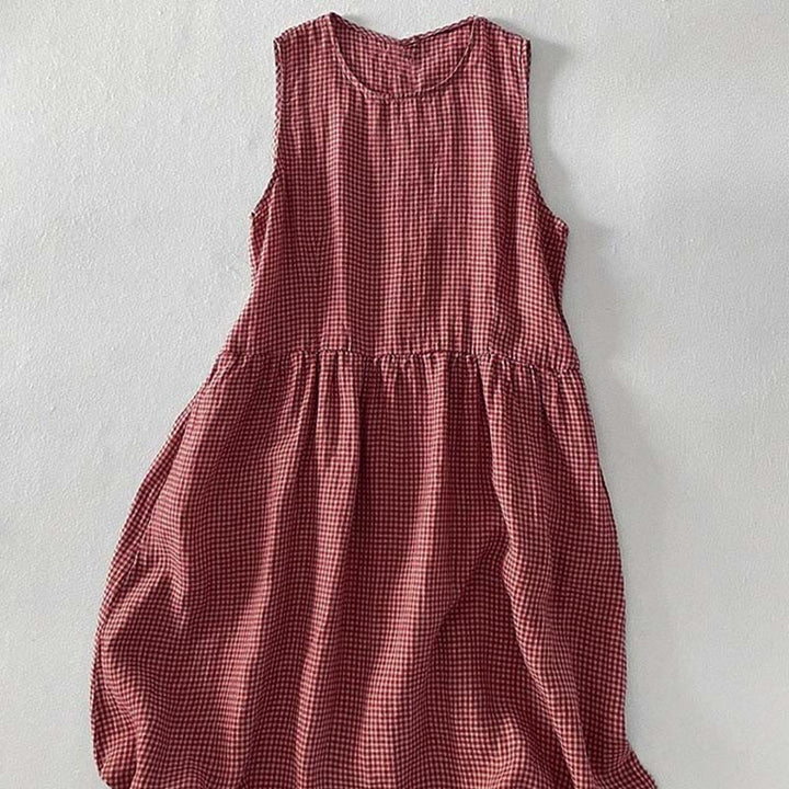 Abito midi casual in cotone senza maniche con tasche, stile Buddha Stones , fatto a mano, in tinta unita - image 4