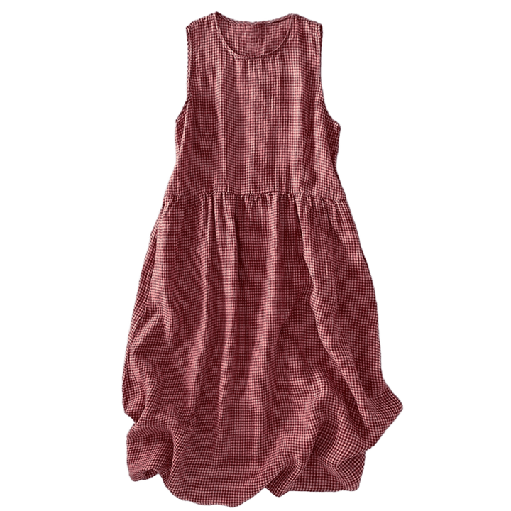 Abito midi casual in cotone senza maniche con tasche, stile Buddha Stones , fatto a mano, in tinta unita - image 9