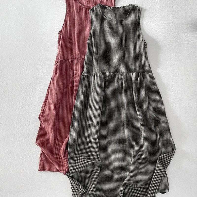 Abito midi casual in cotone senza maniche con tasche, stile Buddha Stones , fatto a mano, in tinta unita - image 17