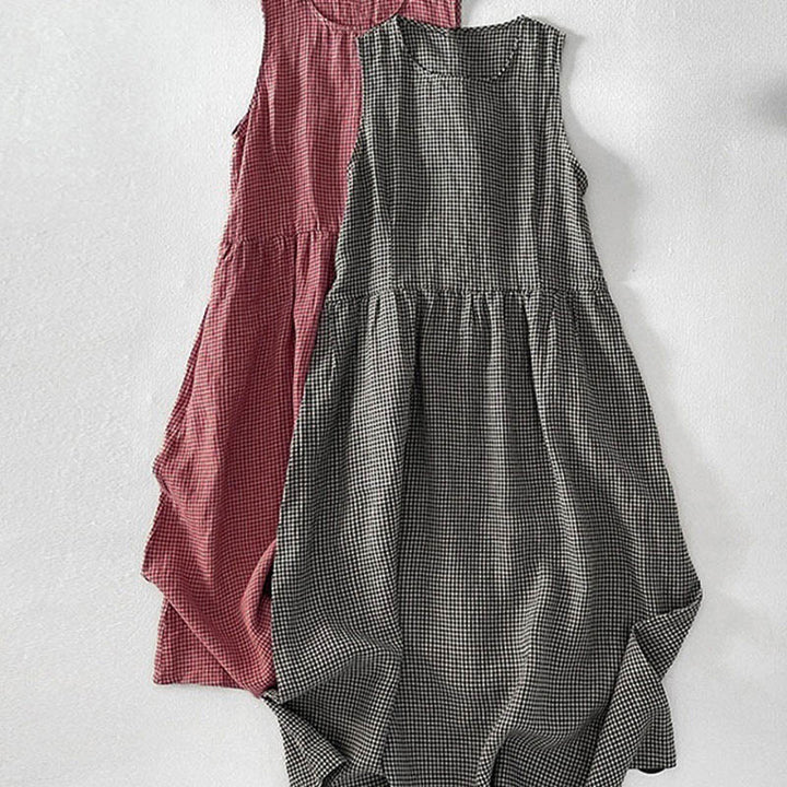 Abito midi casual in cotone senza maniche con tasche, stile Buddha Stones , fatto a mano, in tinta unita - image 17