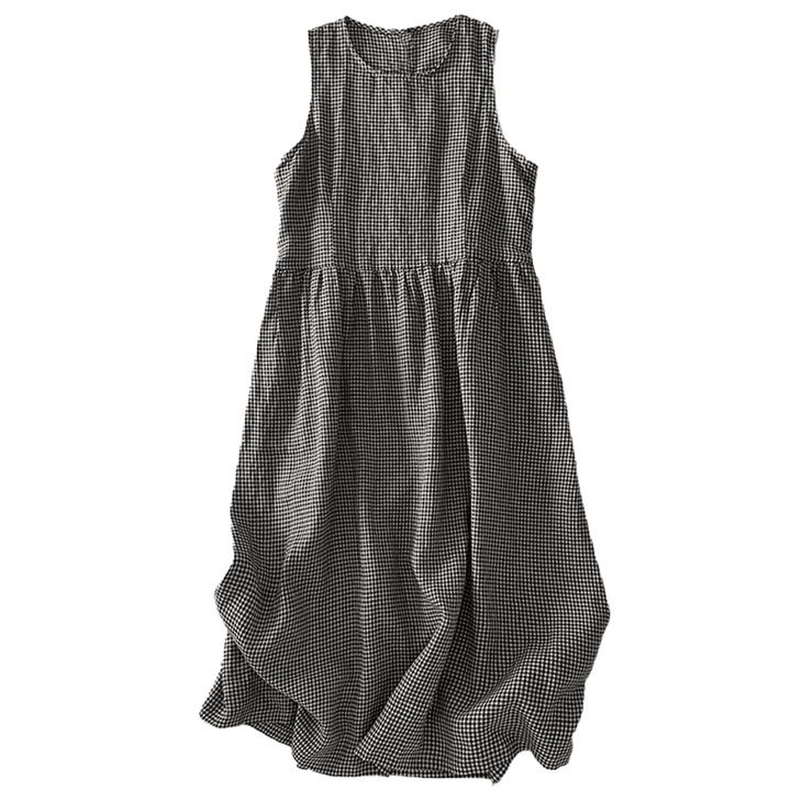 Abito midi casual in cotone senza maniche con tasche, stile Buddha Stones , fatto a mano, in tinta unita - image 17
