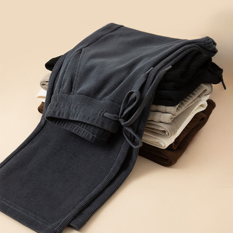 Pantaloni a gamba larga in cotone con tasche, colore puro, da donna , Buddha Stones - image 1