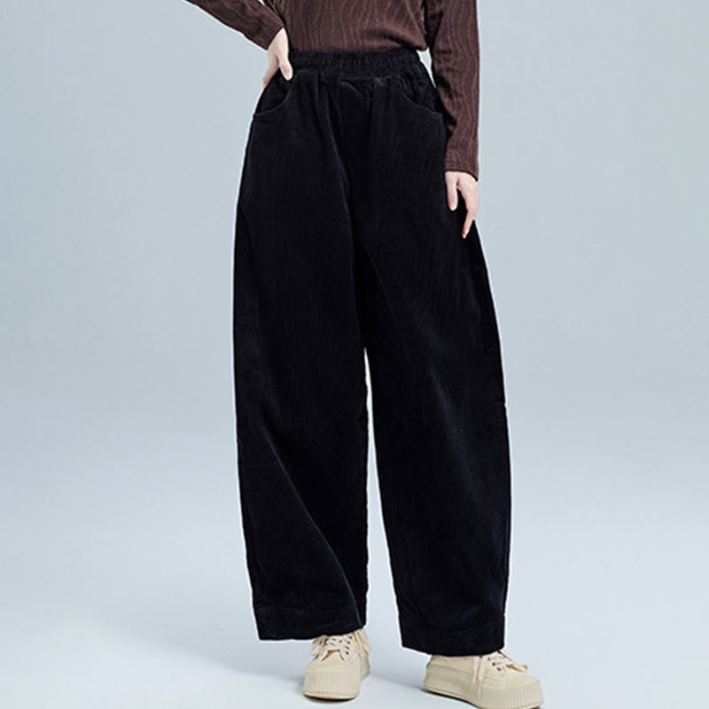 Pantaloni in velluto a coste di cotone con tasche, modello semplice, lunghezza alla caviglia, da donna, modello Buddha Stones - image 2