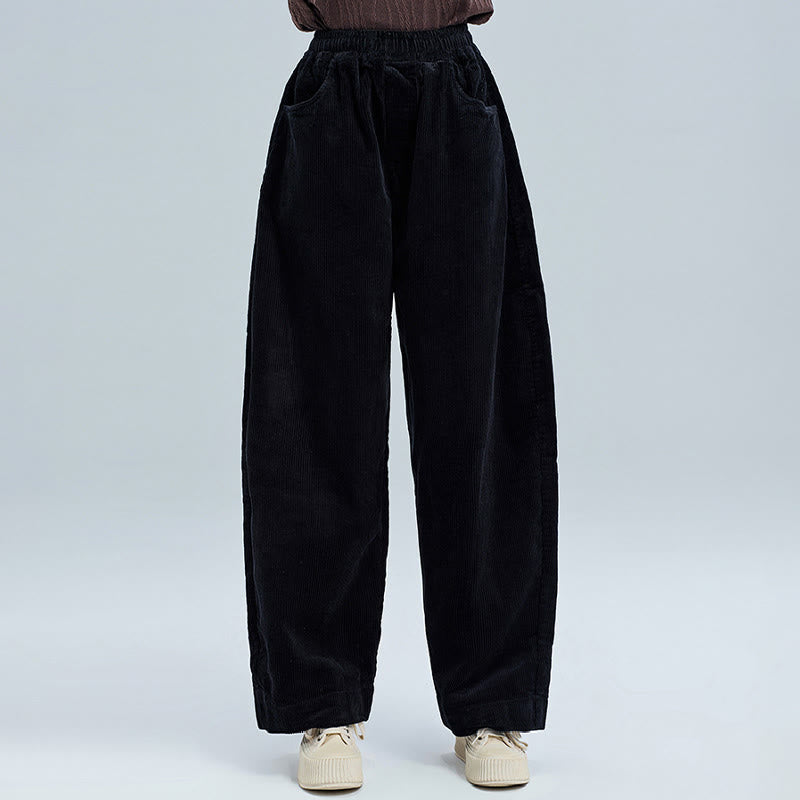Pantaloni in velluto a coste di cotone con tasche, modello semplice, lunghezza alla caviglia, da donna, modello Buddha Stones - image 5