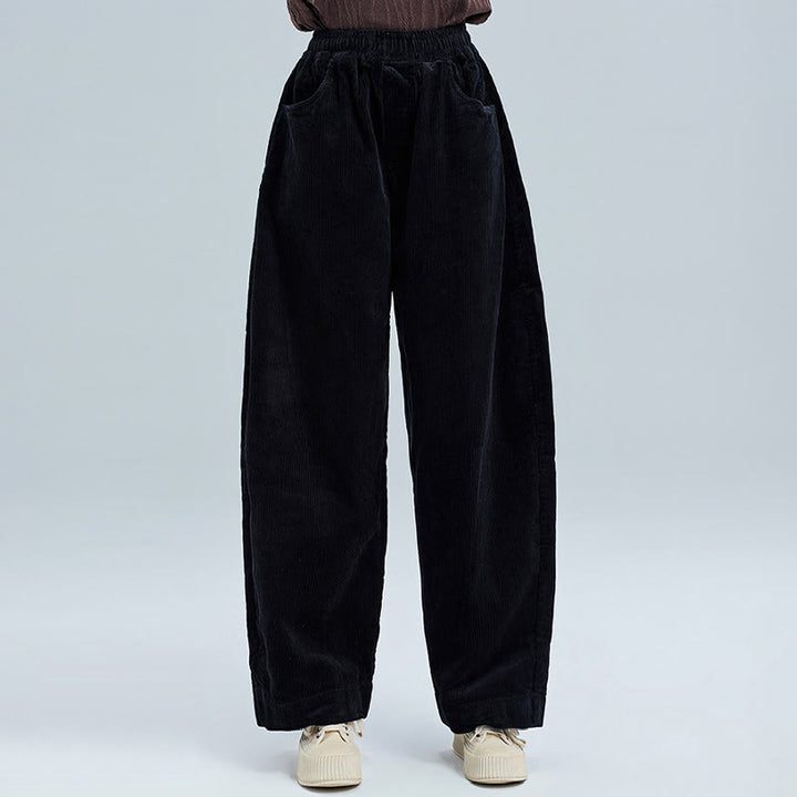 Pantaloni in velluto a coste di cotone con tasche, modello semplice, lunghezza alla caviglia, da donna, modello Buddha Stones - image 5