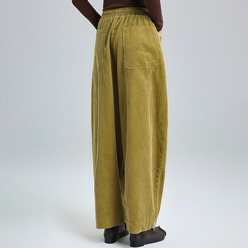 Pantaloni in velluto a coste di cotone con tasche, modello semplice, lunghezza alla caviglia, da donna, modello Buddha Stones - image 9