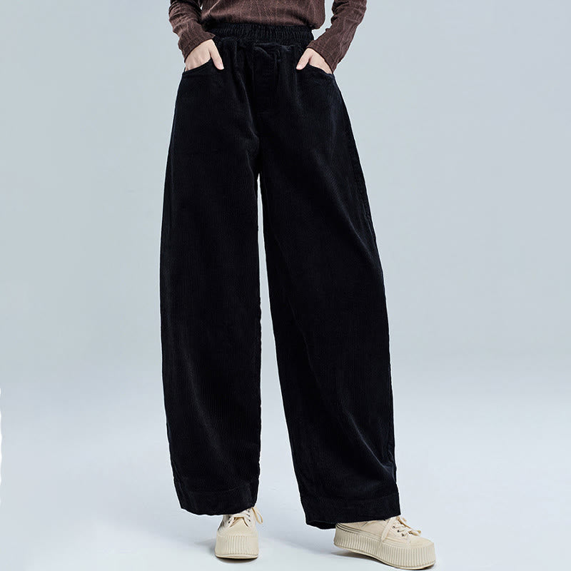 Pantaloni in velluto a coste di cotone con tasche, modello semplice, lunghezza alla caviglia, da donna, modello Buddha Stones - image 1