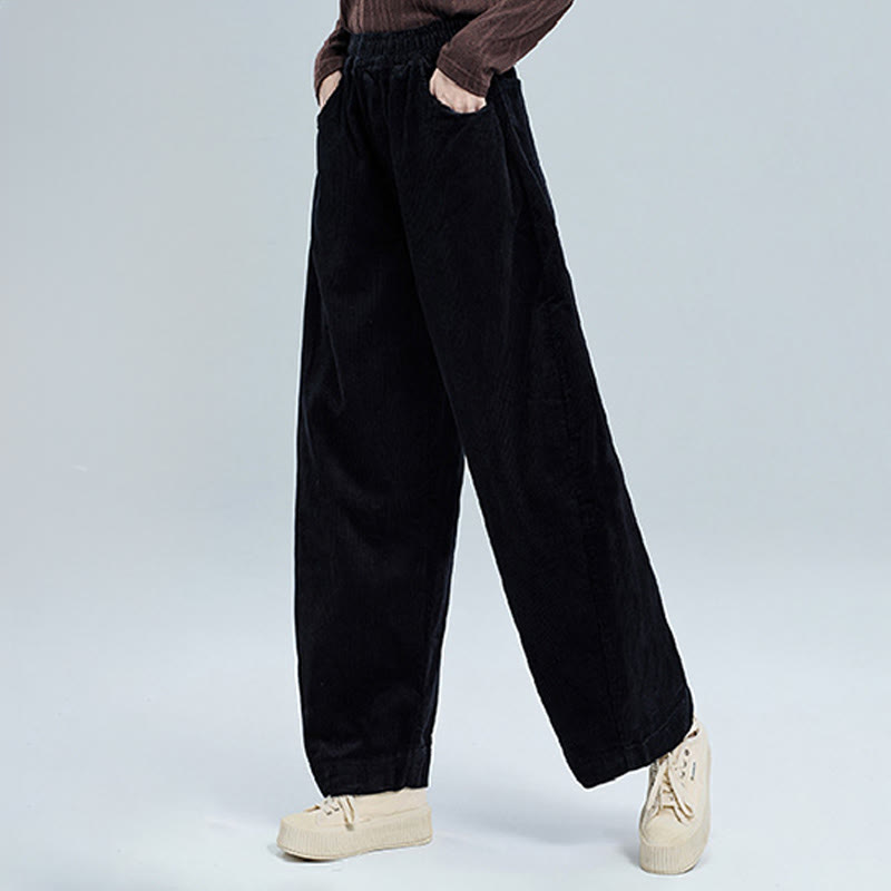 Pantaloni in velluto a coste di cotone con tasche, modello semplice, lunghezza alla caviglia, da donna, modello Buddha Stones - image 3