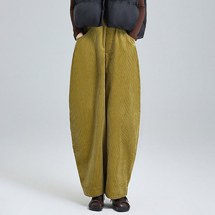 Pantaloni in velluto a coste di cotone con tasche, modello semplice, lunghezza alla caviglia, da donna, modello Buddha Stones - image 11