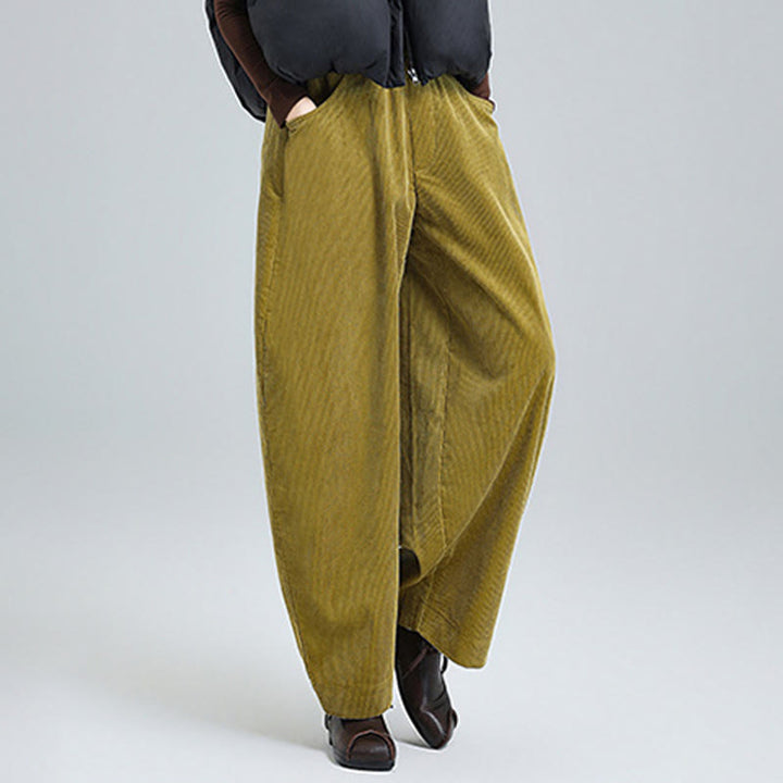 Pantaloni in velluto a coste di cotone con tasche, modello semplice, lunghezza alla caviglia, da donna, modello Buddha Stones - image 12