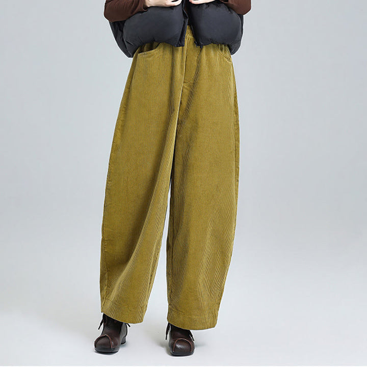 Pantaloni in velluto a coste di cotone con tasche, modello semplice, lunghezza alla caviglia, da donna, modello Buddha Stones - image 10