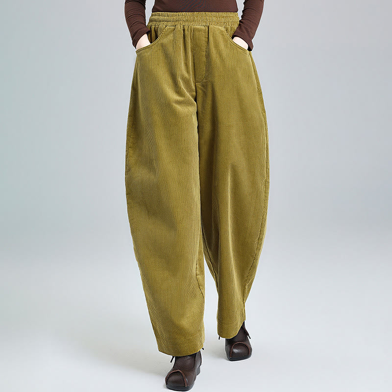 Pantaloni in velluto a coste di cotone con tasche, modello semplice, lunghezza alla caviglia, da donna, modello Buddha Stones - image 8
