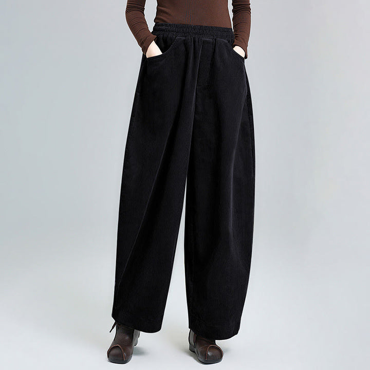 Pantaloni in velluto a coste di cotone con tasche, modello semplice, lunghezza alla caviglia, da donna, modello Buddha Stones - Nero - US8-10, UK/AU12-14, EU40-42 (2XL) - image 0