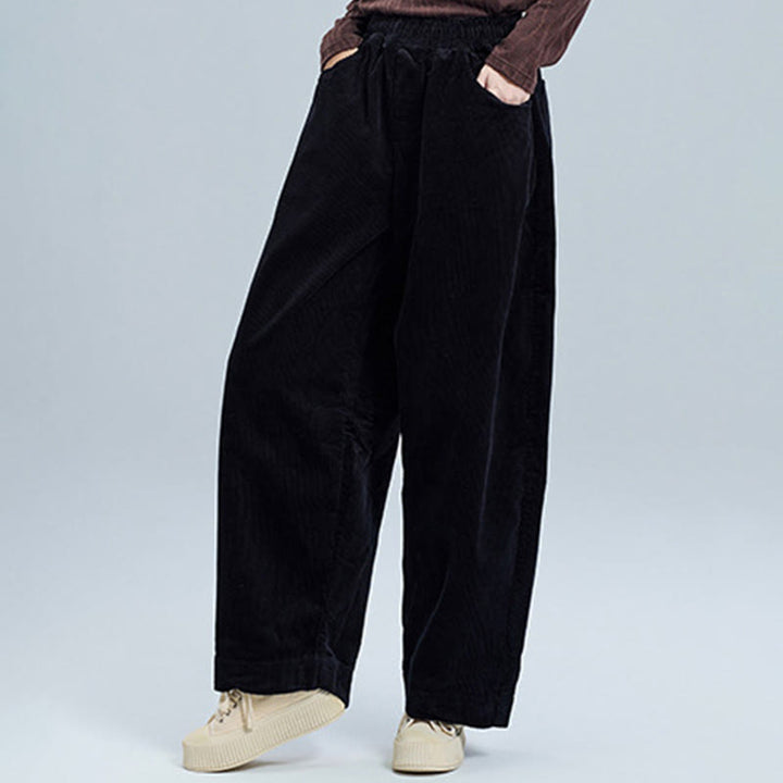 Pantaloni in velluto a coste di cotone con tasche, modello semplice, lunghezza alla caviglia, da donna, modello Buddha Stones - image 6