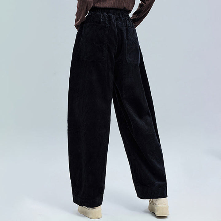 Pantaloni in velluto a coste di cotone con tasche, modello semplice, lunghezza alla caviglia, da donna, modello Buddha Stones - image 4