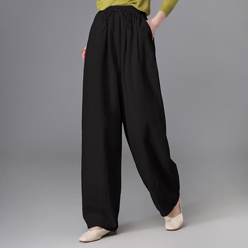 Pantaloni da donna in cotone e lino, casual, vintage, con coulisse, modello carota, con tasche, Buddha Stones - image 9