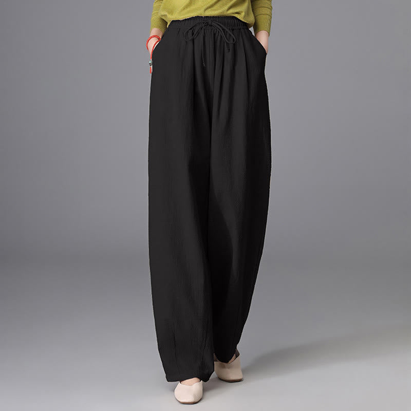 Pantaloni da donna in cotone e lino, casual, vintage, con coulisse, modello carota, con tasche, Buddha Stones - image 11