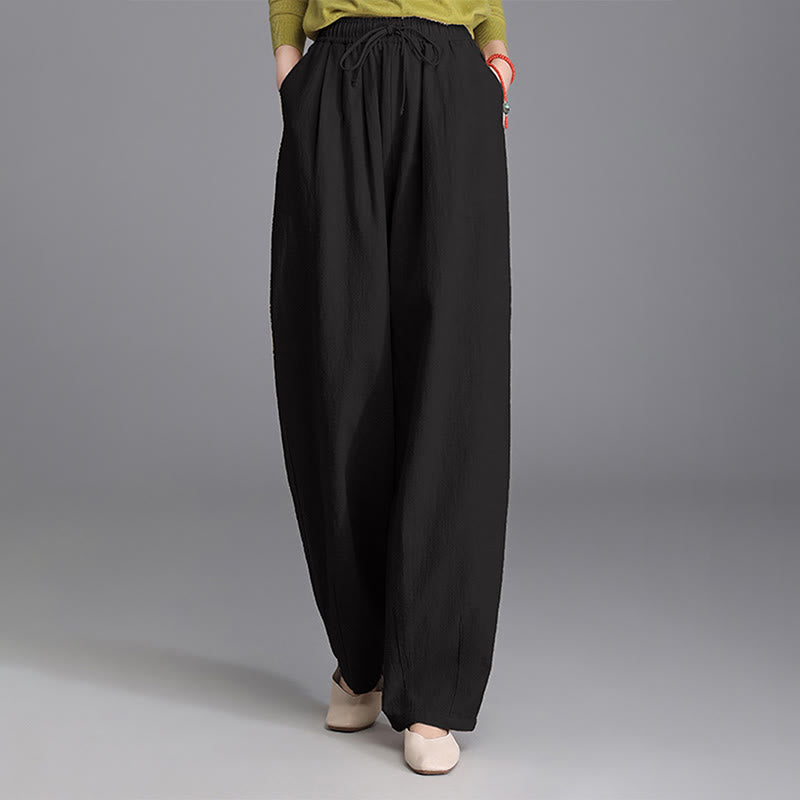 Pantaloni da donna in cotone e lino, casual, vintage, con coulisse, modello carota, con tasche, Buddha Stones - image 8