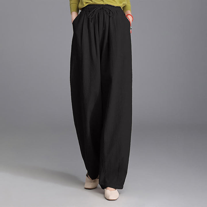 Pantaloni da donna in cotone e lino, casual, vintage, con coulisse, modello carota, con tasche, Buddha Stones - image 8