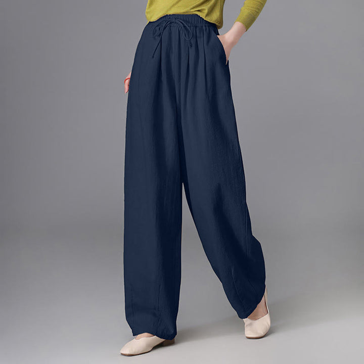 Pantaloni da donna in cotone e lino, casual, vintage, con coulisse, modello carota, con tasche, Buddha Stones - image 20