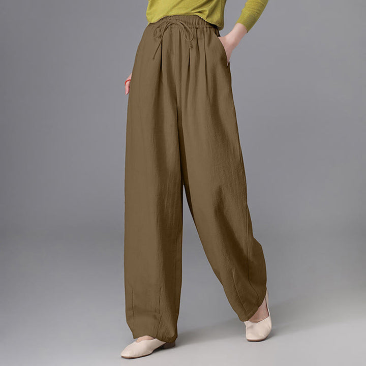 Pantaloni da donna in cotone e lino, casual, vintage, con coulisse, modello carota, con tasche, Buddha Stones - image 15