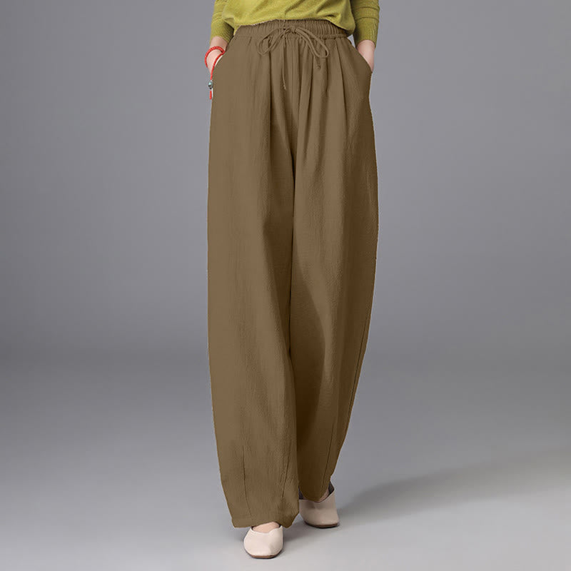 Pantaloni da donna in cotone e lino, casual, vintage, con coulisse, modello carota, con tasche, Buddha Stones - image 14